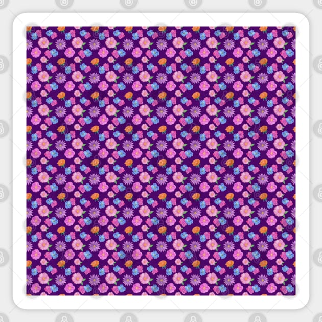 Purple Floral Print Pattern Sticker by sarahwainwright